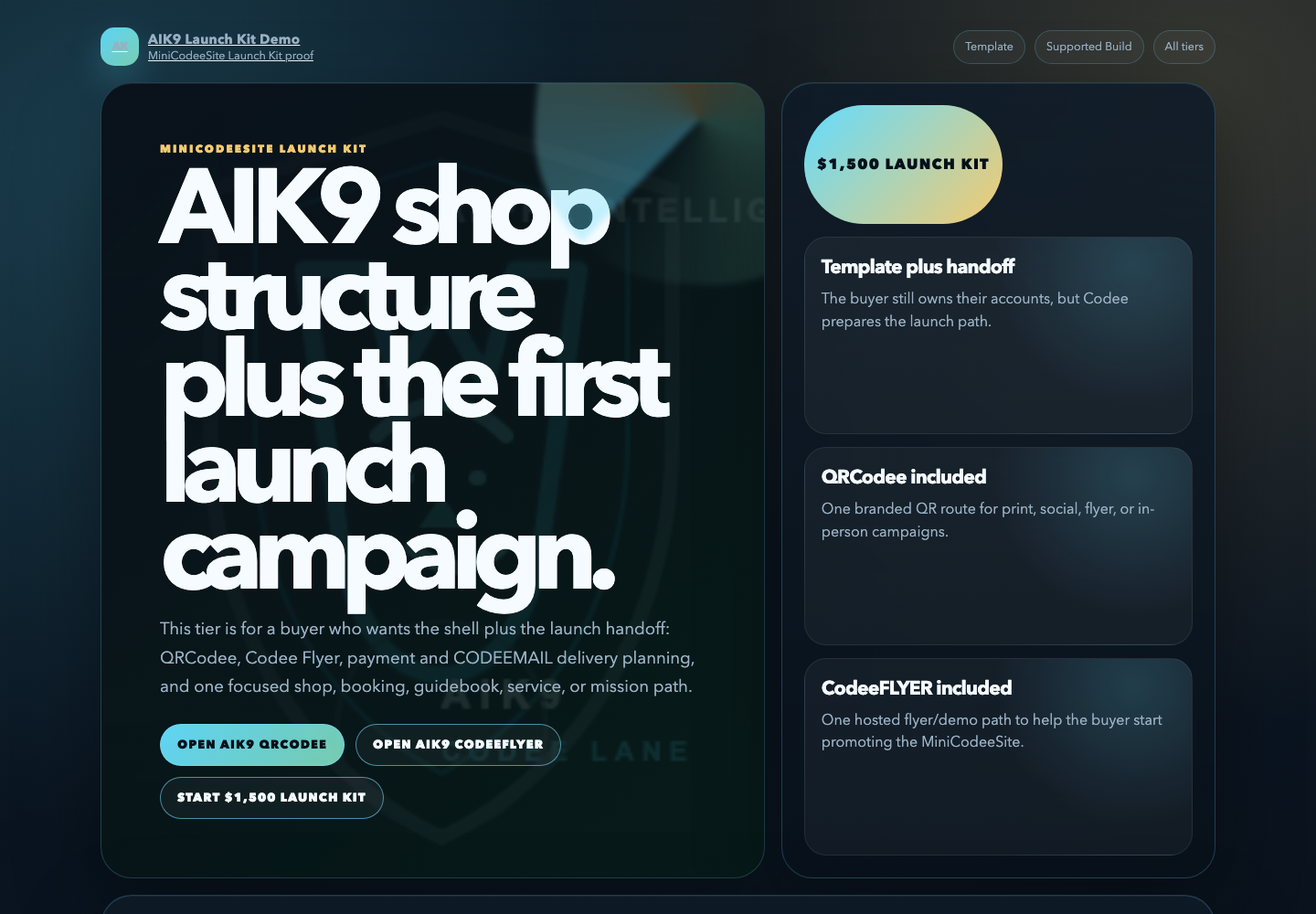 AIK9 launch kit front screen